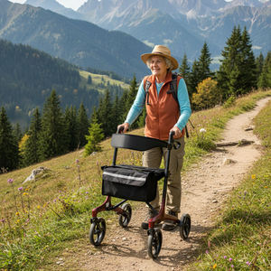 특수 탄소 섬유 4륜 보행 보조기(롤레이터) 재활 환자용 야외 이동 보조기구 높이 조절 가능 시트 및 가방 포함 - Product Image 6