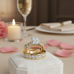 Beautiful Stunning Looking 100% Real Natural Diamond Engagement <b>Ring</b> with Band in Yellow Gold - Product Image 3