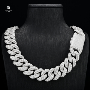 Chaîne cubaine à maillons surélevés de 18 mm, sertie de moissanite VVS, plaquée argent sur laiton, collier de luxe hip-hop pour homme, cadeau pour une fête - Product Image 5