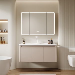 Meuble de salle de bain minimaliste moderne avec vasque intégrée en céramique et armoire de salle de bain - Product Image 1