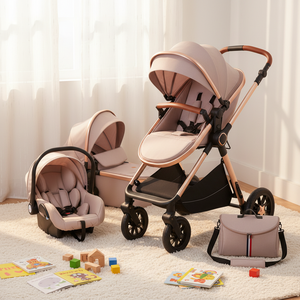 Cochecito <span class=keywords><strong>de</strong></span> Bebé 3 en 1 Plegable <span class=keywords><strong>de</strong></span> Alta Gama con Asiento para Automóvil para Recién Nacidos, con Certificado EN1888 - Product Image 1