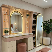 Miroir de Coiffeuse Lumineux Moderne de Luxe à Luminosité Réglable avec Panneau Amovible et Rangement en MDF pour Chambre à Coucher – Vente en Gros