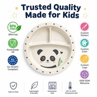 Assiette à dîner en plastique écologique sans BPA de haute qualité à 3 compartiments, motif de dessin animé, vente en gros, qualité alimentaire, pour enfants