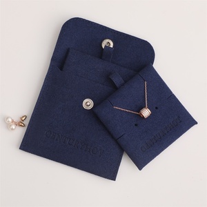 Pochette à bijoux moderne en microfibre bleu marine de haute qualité PUPPYSEW avec insert en velours, emballage avec logo, 8*8cm, 6*6cm - Product Image 2