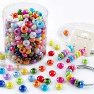 Perles en plastique acrylique de 14 mm de couleur unie pour bricolage, perles à grand trou en forme de roue, perles plates transparentes en plastique, vente en gros - Product Image 1