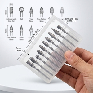 10pcs/set 3*6mm Double Single Slot Carbide Rotary Burrs Drill Bit for Wood Carving Grinding <b>Tungsten</b> Steel Rotary Burr Files - Product Image 1