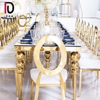 Table de mariage en verre avec cadre en acier inoxydable doré, pour 10 personnes