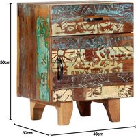Table de chevet en bois sculpté à la main : Meuble de rangement en bois massif récupéré pour chambre à coucher, salon, avec tiroir
