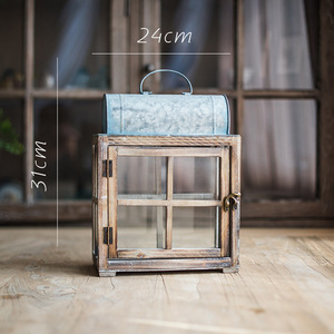 <span class=keywords><strong>Bougeoir</strong></span> en fer <span class=keywords><strong>Art</strong></span> déco rétro avec lanterne en bois et verre pour la décoration intérieure dans le jardin, la cour et la lampe à vent nostalgique - Product Image 6