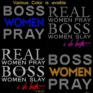 Personnalisé Nouveau Vrai Femmes Prier Patron Femmes Tuer Je Fais Les Deux Religieux Chrétien Strass Transfert Fer Sur La Conception Fer Sur Motif - Product Image 1
