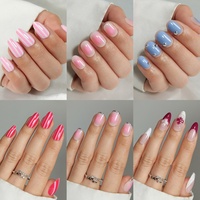 Faux ongles courts rouges français personnalisés, design de marque, vente en gros, en gel souple rose pastel, faits à la main, à presser