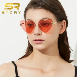 STORY STY7268Q 90S Brand Designer Cat Eye Red Love Frameless Sunglasses shades female Fashion Lover Heart Sun Glasses Women Men