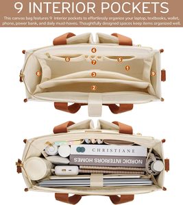 Borsa Tote in Tela Nera Personalizzata Royal Fair con Tasche Esterne Multiple, Grande Borsa per Laptop, Borsa a Tracolla per Donne - Product Image 3