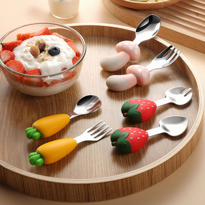 Utensilios de acero inoxidable 304 de dibujos animados para niños pequeños, cucharas de entrenamiento de alimentación, tenedores, cubiertos para niños, juegos de cubiertos para niños - Product Image 3