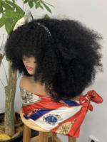 Afro Kinky Curly Demi Perruque Cheveux Humains Sans Colle Perruque Lace Front pour Femmes Noires Fluffy Couleur Naturelle Frange Avec Bandeau Arc