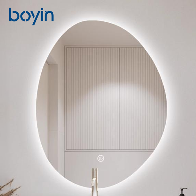 BOYIN Bathroom Wholesale Smart Wall Dresser with Wavy Makeup Mirror and Cabinet with Led Lights Full Body for Bathroom and Table