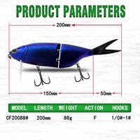 Leurre de pêche flottant à coulée lente, leurre artificiel dur coulant 20cm/88g, type poisson-bouffant avec queue souple et plaque de langue, pour la pêche