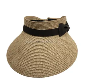 Sombrero de sol plegable con lazo para mujer, visera de paja de ala ancha, grande, para playa, para verano