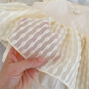 ชุดรอมเปอร์ผ้าฝ้ายแบบเรียบติดป้ายได้ตามต้องการชุดบอดี้สูทเด็กทารกแรกเกิดคอสี่เหลี่ยมแขนกระพือ - Product Image 5