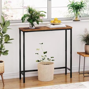 Petite table d'entrée Petite entrée avec cadre en acier <span class=keywords><strong>Console</strong></span> étroite marron et noir <span class=keywords><strong>rustique</strong></span> - Product Image 3