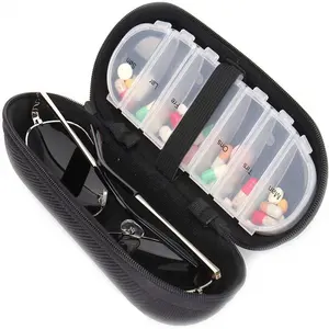 Weekly 7 Compartment Plastic Pill Box With Glasses Case