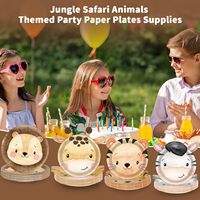 Piring Kertas Motif Safari untuk Pesta Ulang Tahun, Baby Shower, Pesta Bertema Hewan Hutan, Ramah Lingkungan, Kuat dan Tahan Lama