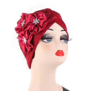 Fleur à volants Polyester Turban casquettes femmes musulmanes intérieur Hijab Cap Turban <span class=keywords><strong>bandeau</strong></span> maison porter <span class=keywords><strong>chimio</strong></span> chapeau - Product Image 2
