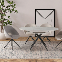 Moderner Runder Keramik-Esstisch mit Metallbeinen Klappbar Erweiterbar Höhenverstellbar 4-Sitzer für Zuhause Wohnzimmer Hotel