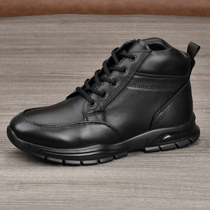 Bottes à lacets en cuir véritable pour hommes, bout rond, doublure en fourrure pour l'hiver, semelle en caoutchouc isolante, bottes Martin - Product Image 1