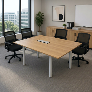 Modern Durable Rectangular Conference <b>Table</b> Chipboard Melamine Wood Veneer Metal Legs Minimalist <b>Office</b> Furniture Commercial Use - Product Image 1