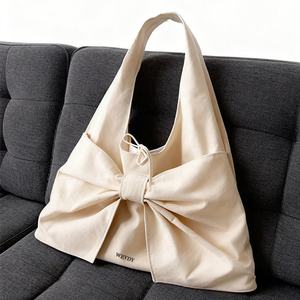 אופנה אישית בד תיק קונה תיק פרמיה סיטונאית הגעה חדשה הסיטונאי הגעה גדולה כותנה בד הובו תיק קניות עם עניבת קשת - Product Image 5