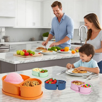 Boîte à lunch pour étudiants en silicone à double compartiment avec couvercle, compatible micro-ondes, pour le stockage des aliments