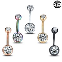 Cincin perut wanita G23 Titanium murni, cincin perhiasan tubuh kuku pusar bor ganda dengan benang eksternal