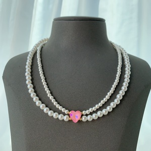 Collares de perlas de doble capa <span class=keywords><strong>para</strong></span> mujer, collar de corazón de cristal colorido elegante, joyería bonita, collar fino, nuevo - Product Image 6