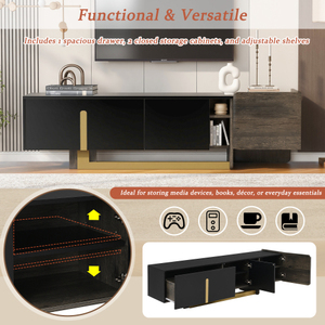 VIBE HAUS 66.7'' Mid-Century Living Room TV Stand for TVs up to 59 Inches with Metal Legs 1 <b>Drawer</b> 2 Cabinets - Product Image 6