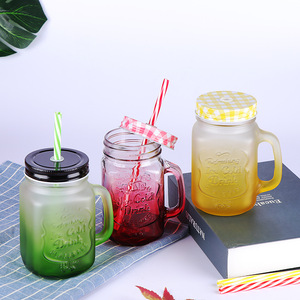 Customized Drinking Empty Bottle <strong>Tumbler</strong> 4 8 10 12 16 24 32 Oz Wide Mouth Round Mug Glass <strong>Mason</strong> <strong>Jars</strong> With Lid Handle Straw - Product Image 6