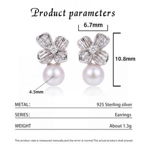 Boucles d'oreilles pendantes en argent S925 avec nœud papillon, perle d'eau douce et zircon blanc, bijoux en ruban pour femmes, vente en gros, cadeau de mariage - Product Image 6