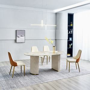 Кремовый цвет обеденный стол светлый Роскошный Мраморный столешник обеденный набор со стульями оптом - Product Image 1