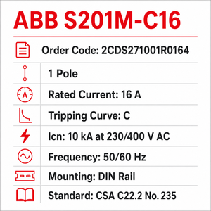 Disjoncteur miniature S201M-C16 1P <span class=keywords><strong>16A</strong></span> Courbe C 10kA CSA C22.2 N°235 pour panneaux de commande au Canada - Product Image 4