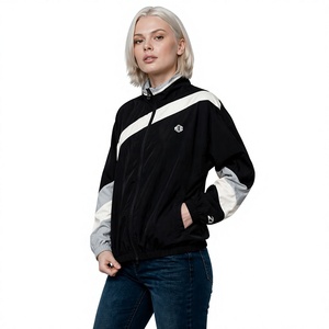 2026 Trendy Custom <b>Women's</b> Black Contrast Panel Windbreaker <b>jacket</b> for men Lightweight Zip Up Streetwear Bomber Outerwear Supply - Product Image 1