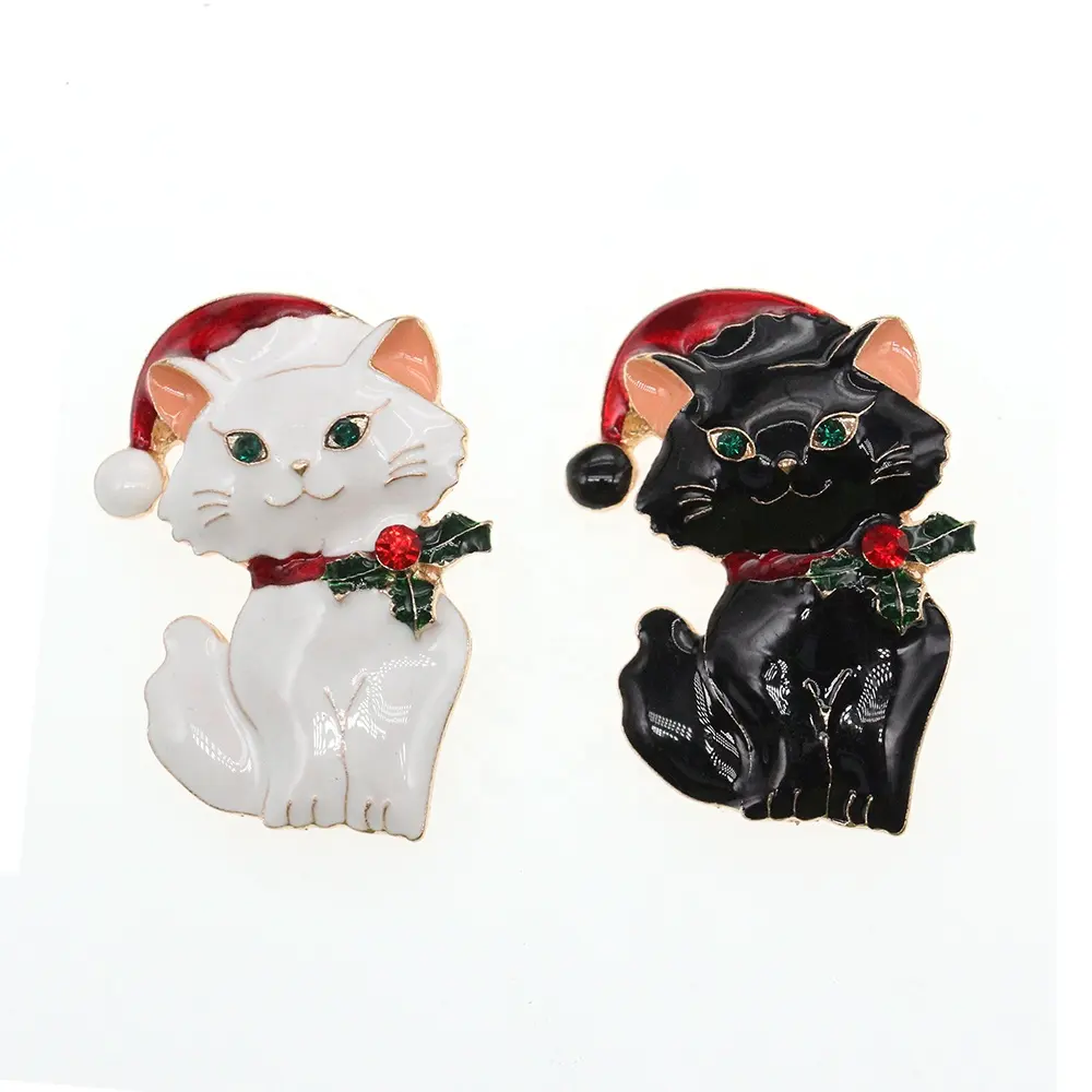 Free Shipping Fashion Animal elegant Black And White Christmas cat For Christmas Gift rhinestone crystal Christmas brooch