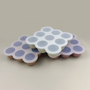 Vente en gros de moules à glace ronds en silicone de qualité alimentaire Conteneur de stockage d'aliments pour bébés fait maison Bacs à glaçons à 9 grilles <span class=keywords><strong>avec</strong></span> couvercles - Product Image 1