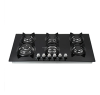 Table de cuisson à gaz encastrable 6 brûleurs en verre trempé, allumage électrique, 87 cm 90 cm