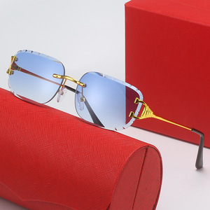 Vente flash - Lunettes de <span class=keywords><strong>soleil</strong></span> de luxe sans monture, design rectangulaire, UV400, beige et rouge, pour hommes et femmes - Product Image 4