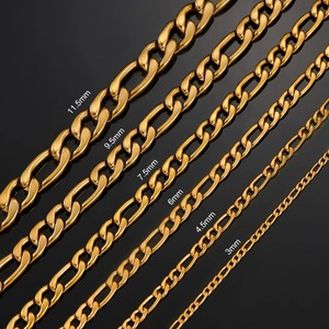 Chaîne de collier en acier inoxydable couleur or, maillons Figaro, épaisseur 3 mm/4,5 mm/6 mm/7,5 mm/9,5 mm/11,5 mm, bijoux unisexes pour les fêtes - Product Image 2