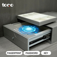 Coffre-fort biométrique à empreinte digitale et mot de passe pour armoire, en acier et cuir, pour rangement de bijoux et montres, idéal pour la maison, le bureau et l'usage commercial