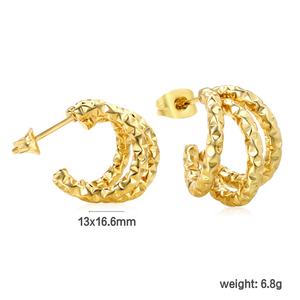 Pendientes de Aro de Acero Inoxidable al por Mayor para Mujer, Joyería de Moda Chapada en Oro de 18K, Pendientes en Forma de C Multicapa Retorcidos - Product Image 2