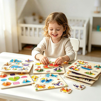 Puzzle Montessori en bois à poignées pour tout-petits, formes d'animaux marins et de fruits, jouet éducatif précoce pour développer la préhension manuelle des enfants
