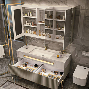 Gabinete de Baño de Lujo con Lavabo, Montado al Piso, con Encimera de Pizarra y Espejo Inteligente con Luz Led - Product Image 2