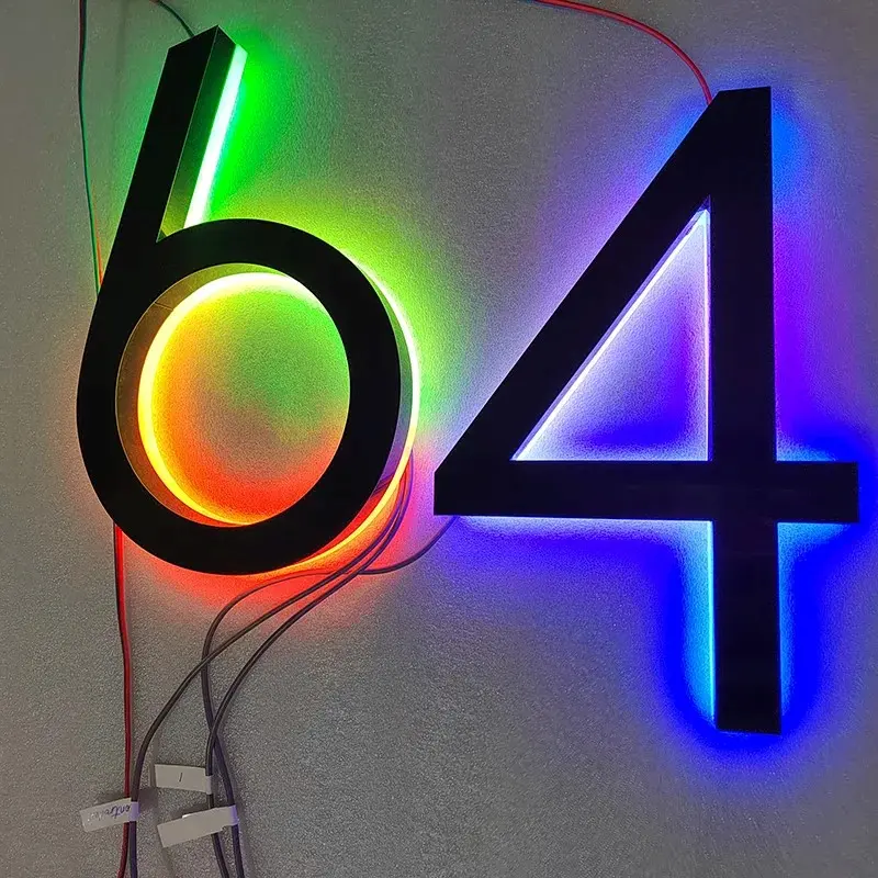 Пользовательские RGB 3D светодиодные таблички, водонепроницаемые номера и буквы из нержавеющей стали